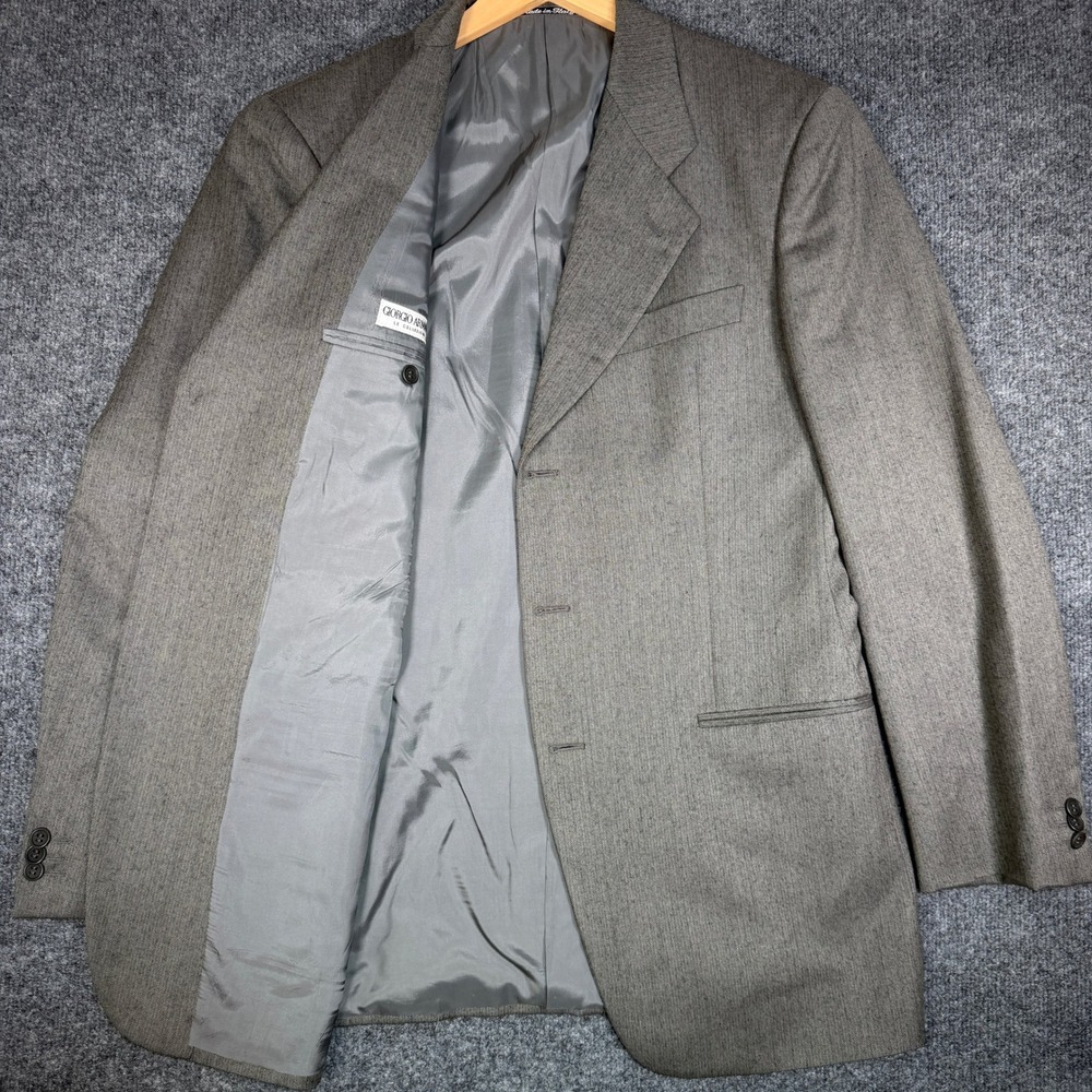 Giorgio Armani Le Collezioni Blazer Mens 40R Gray Wool Camel Hair Herringbone